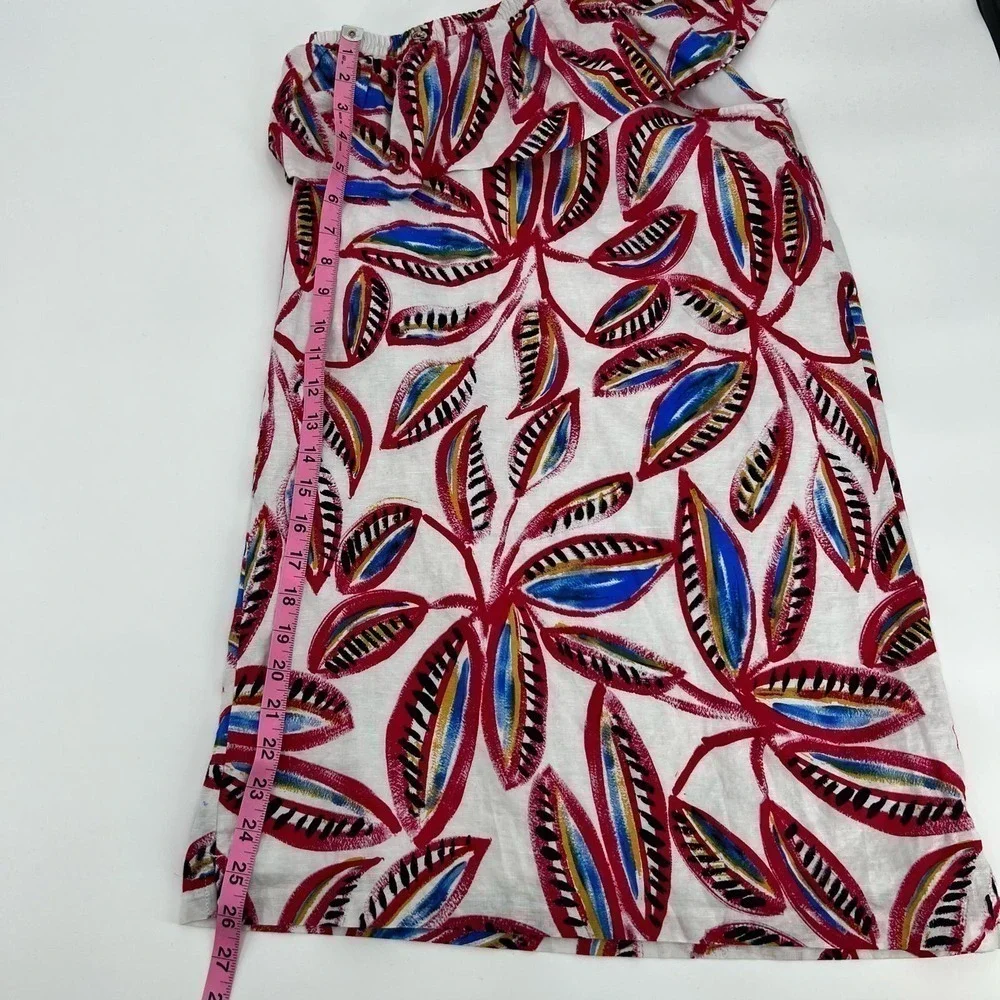 J Crew tropical leaf Floral One Shoulder Dress Ruffle Sleeveless J0954 hawaii XS